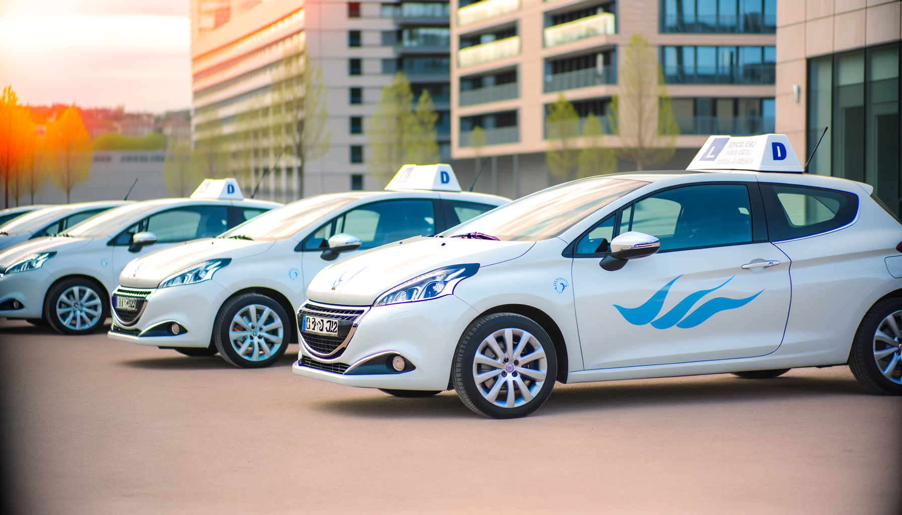 Véhicules de l'auto-école alignés